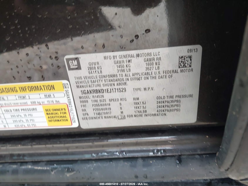 2014 Buick Enclave VIN 5GAKRBKD1EJ171529 IAAI salvage auction — FRONT END, Salvage (Illinois), sold $600 on 2026-09-25 (photo 9)