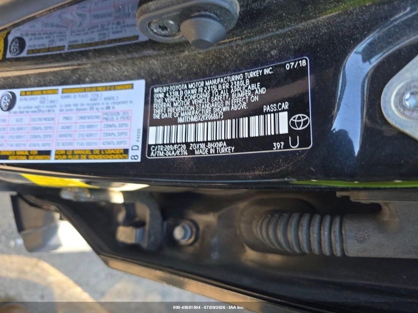 2019 Toyota C-hr VIN NMTKHMBX2KR068673 IAAI salvage auction — MECHANICAL, Clear (Indiana), sold $125 on 2026-07-22 (photo 8)
