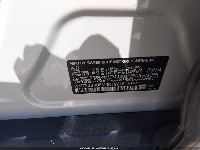 2021 Mini Countryman VIN WMZ23BR08M3N19218 IAAI salvage auction — FRONT END, Salvage (Idaho), sold $5,200 on 2026-08-11 (photo 9)
