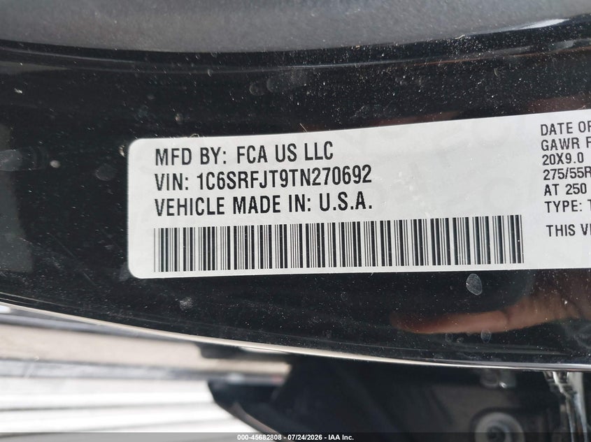 2026 Ram 1500 VIN 1C6SRFJT9TN270692 IAAI salvage auction — WATER/FLOOD, Wait Title, sold $24,275 on 2026-09-24 (photo 9)