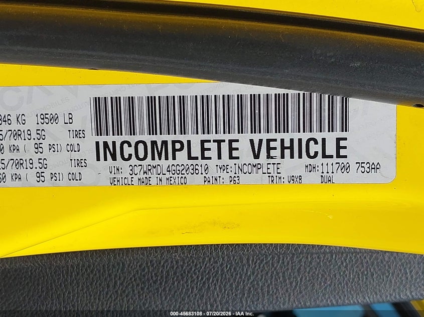 2016 Ram 5500 VIN 3C7WRMDL4GG203610 IAAI salvage auction — FRONT END, App For Dup Clear (California), sold $15,100 on 2026-07-28 (photo 8)