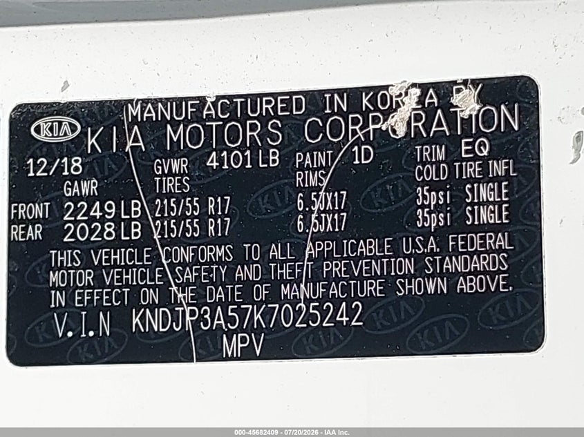 2019 Kia Soul VIN KNDJP3A57K7025242 IAAI salvage auction — LEFT FRONT, Clear (Florida), sold $2,050 on 2026-07-23 (photo 9)