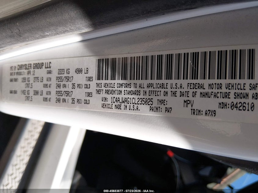 2012 Jeep Wrangler / VIN 1C4AJWAG1CL235025 IAAI salvage auction — RIGHT FRONT, Original (Texas), sold $5,125 on 2026-09-15 (photo 9)