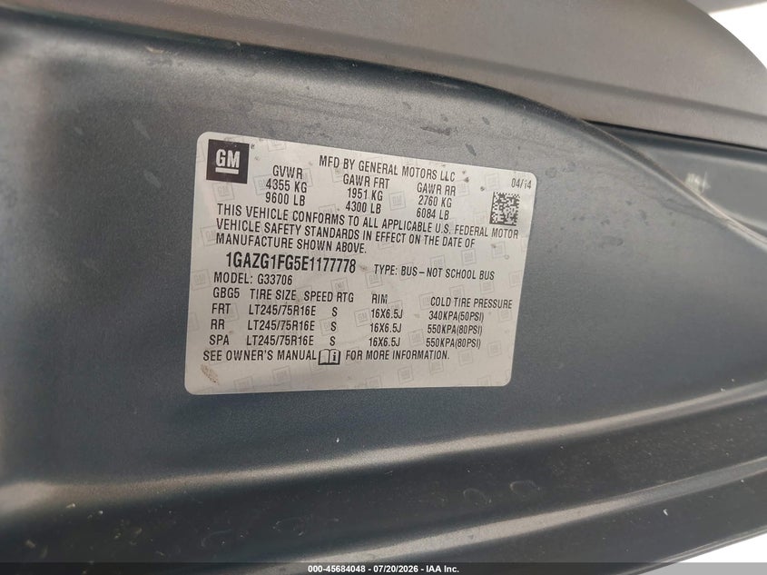 2014 Chevrolet Express 3500 VIN 1GAZG1FG5E1177778 IAAI salvage auction — LEFT & RIGHT, Sf97 (Texas), sold $16,275 on 2026-09-01 (photo 9)