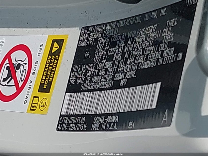 2010 Toyota Highlander VIN 5TDZK3EH9AS003091 IAAI salvage auction — NORMAL WEAR, Clear (Indiana), sold $1,850 on 2026-07-31 (photo 9)