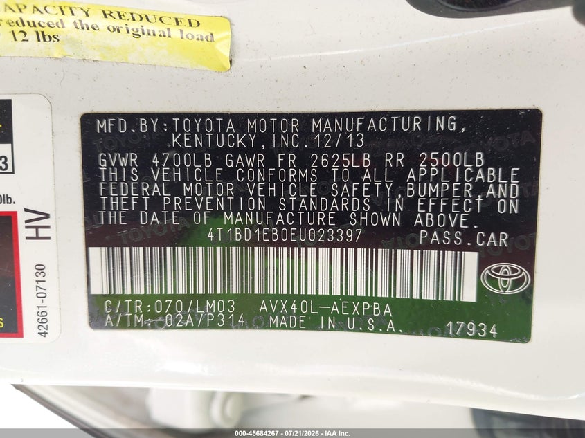 2014 Toyota Avalon VIN 4T1BD1EB0EU023397 IAAI salvage auction — FRONT END, Original (Texas), sold $8,800 on 2026-09-01 (photo 9)
