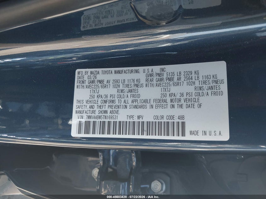 2026 Mazda Cx-50 VIN 7MMVAABW5TN169531 IAAI salvage auction — FRONT END, Wait Title, sold $13,800 on 2026-08-22 (photo 9)