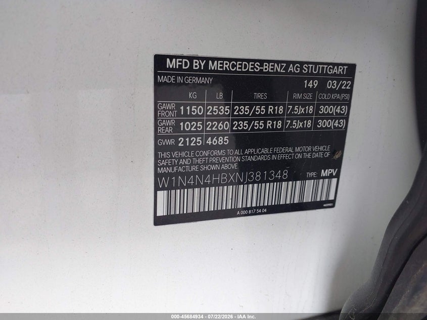 2022 Mercedes-benz Gla-klasse VIN W1N4N4HBXNJ381348 IAAI salvage auction — FRONT END, Salvage (Ohio), sold $6,500 on 2026-07-29 (photo 9)