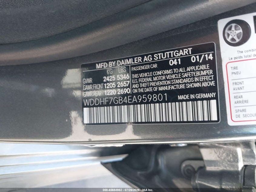 2014 Mercedes-benz E-klasse amg VIN WDDHF7GB4EA959801 IAAI salvage auction — REAR END, Wait Title, sold $10,500 on 2026-10-07 (photo 9)