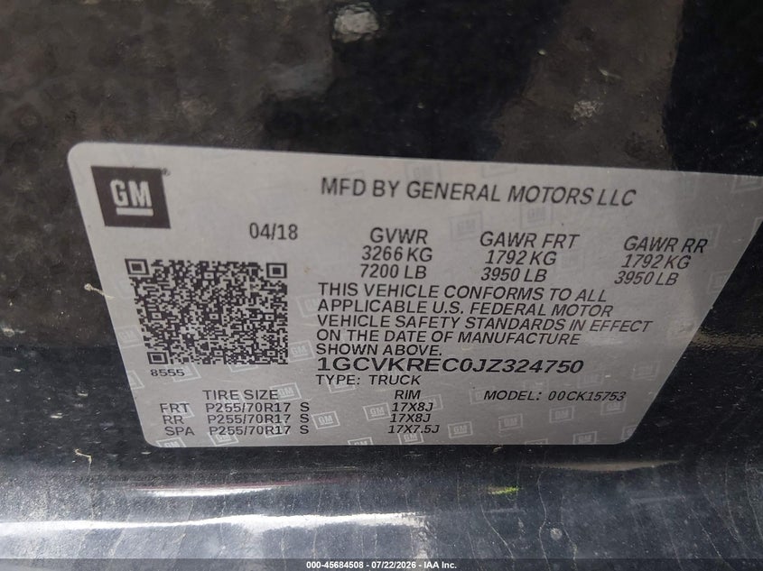 2018 Chevrolet Silverado VIN 1GCVKREC0JZ324750 IAAI salvage auction — FRONT END, Salvage Title, sold $6,525 on 2026-09-07 (photo 9)