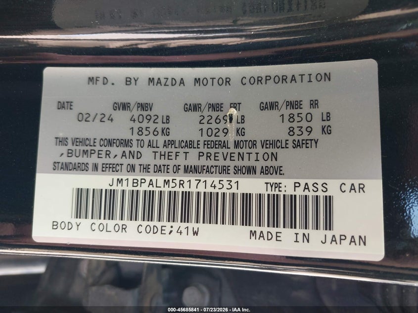 2024 Mazda 3 VIN JM1BPALM5R1714531 IAAI salvage auction — NORMAL WEAR, Enterprise Vehicles Clear Only (Michigan), sold $10,800 on 2026-07-26 (photo 9)