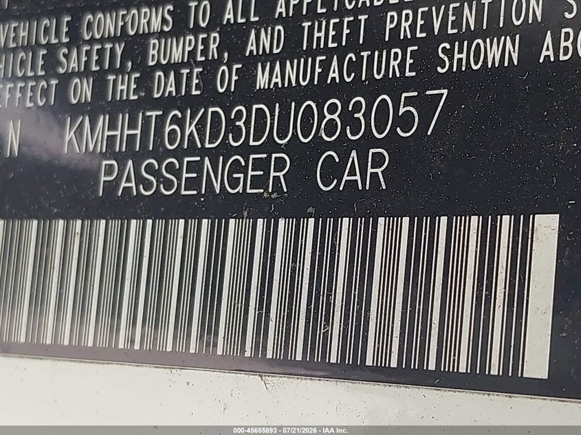2013 Hyundai Genesis VIN KMHHT6KD3DU083057 IAAI salvage auction — NORMAL WEAR, Original (Texas), sold $300 on 2026-07-24 (photo 9)