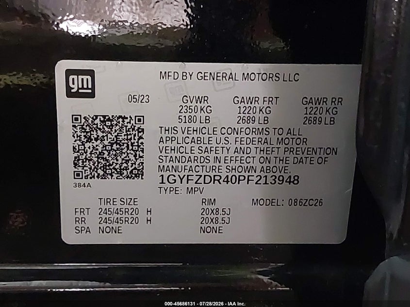 2023 Cadillac Xt4 VIN 1GYFZDR40PF213948 IAAI salvage auction — REAR END, Salvage Title, sold $7,400 on 2026-09-04 (photo 9)