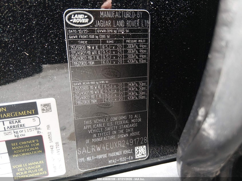 2024 Land rover Discovery VIN SALRW4EUXR2491728 IAAI salvage auction — ALL OVER, Salvage Title, sold $6,800 on 2026-08-24 (photo 9)