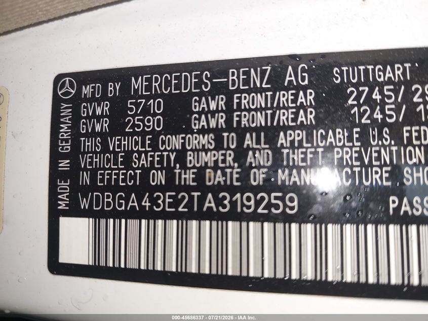 1996 Mercedes-benz S class VIN WDBGA43E2TA319259 IAAI salvage auction — NORMAL WEAR, Clear (New York), sold $1,150 on 2026-07-29 (photo 9)