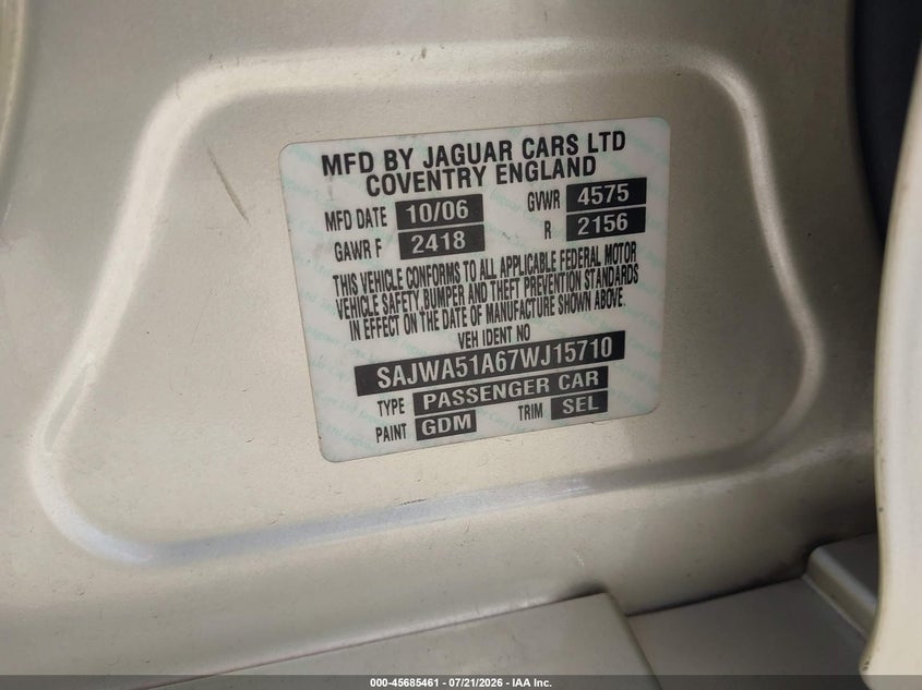 2007 Jaguar X type VIN SAJWA51A67WJ15710 IAAI salvage auction — RIGHT SIDE, Salvage (California), sold $25 on 2026-07-30 (photo 9)