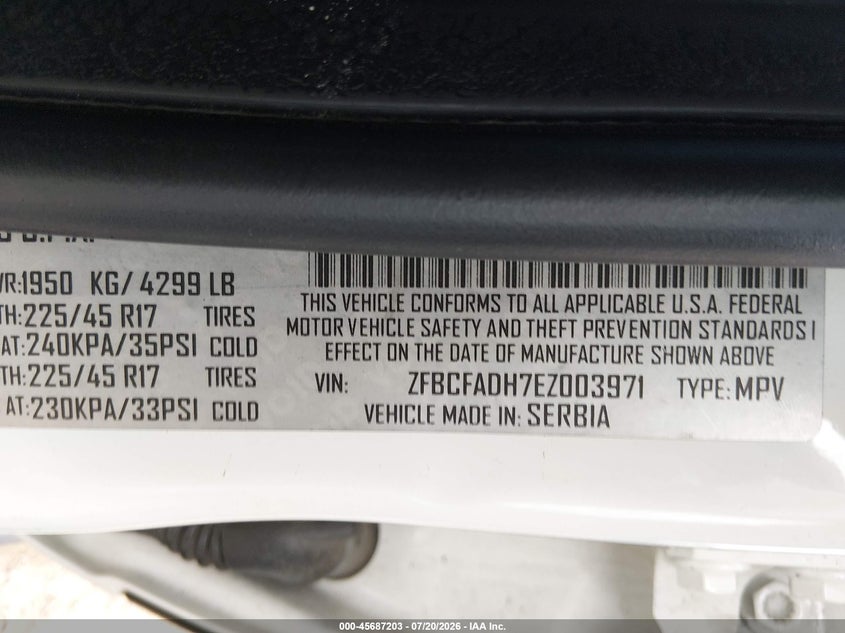2014 Fiat 500l VIN ZFBCFADH7EZ003971 IAAI salvage auction — NORMAL WEAR, Clear - Dealer Only (California), sold $25 on 2026-07-29 (photo 9)