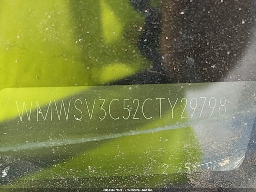 2012 Mini Cooper VIN WMWSV3C52CTY29798 IAAI salvage auction — NORMAL WEAR, Clear-Dealer Only (North Carolina), sold $475 on 2026-08-10 (photo 9)