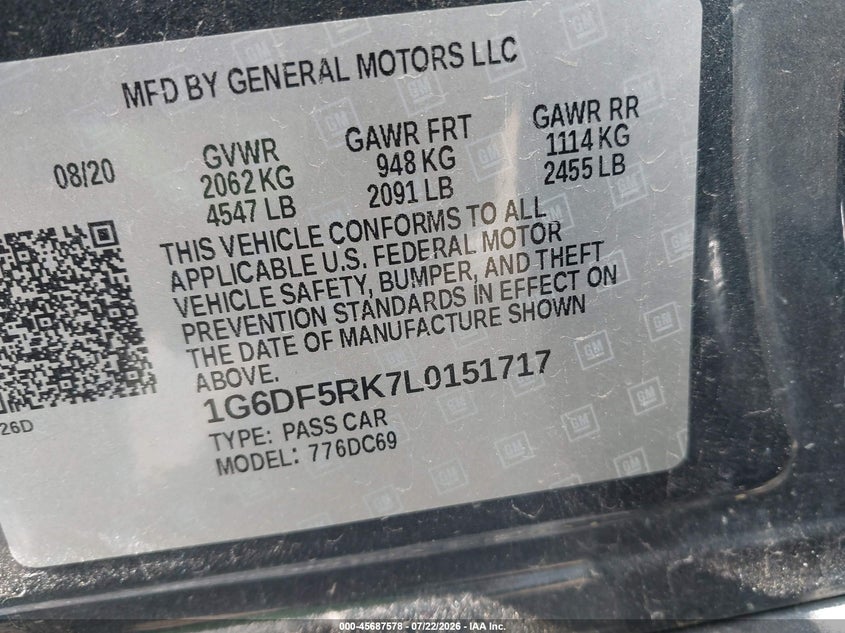 2020 Cadillac Ct4 VIN 1G6DF5RK7L0151717 IAAI salvage auction — FRONT END, Clear (Michigan), sold $7,325 on 2026-09-03 (photo 9)
