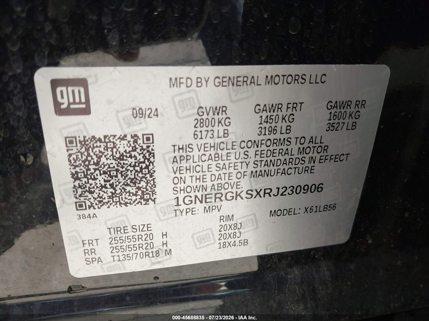 2024 Chevrolet Traverse VIN 1GNERGKSXRJ230906 IAAI salvage auction — SIDE, Wait Title, sold $10,200 on 2026-09-08 (photo 9)