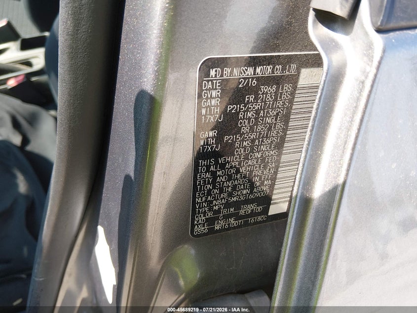 2016 Nissan Juke VIN JN8AF5MR3GT609007 IAAI salvage auction — NORMAL WEAR, Clear (Illinois), sold $25 on 2026-07-28 (photo 9)