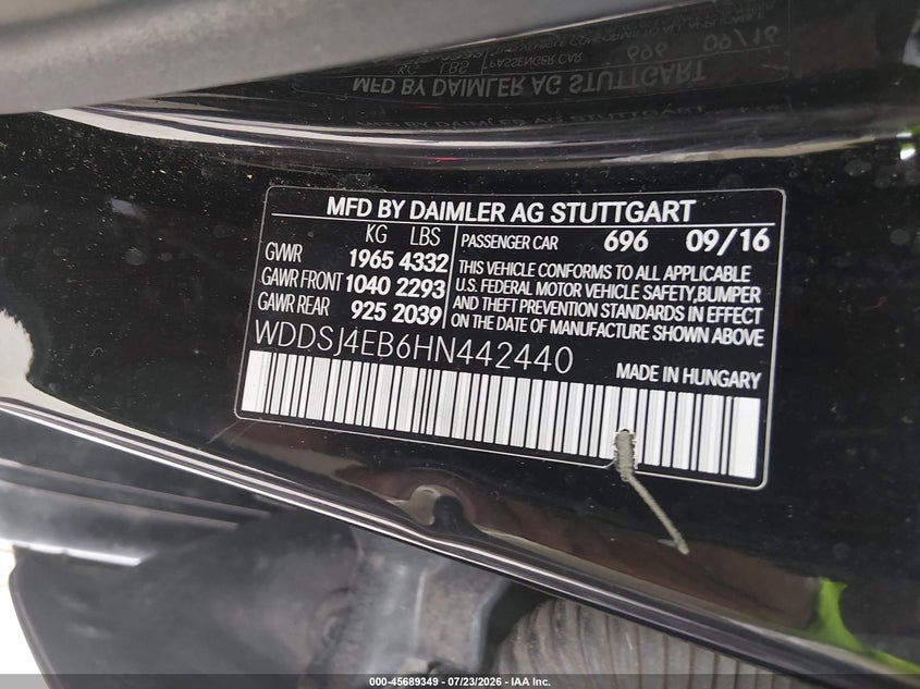 2017 Mercedes-benz Cla-klasse VIN WDDSJ4EB6HN442440 IAAI salvage auction — SIDE, Salvage (Texas), sold $3,950 on 2026-08-02 (photo 9)