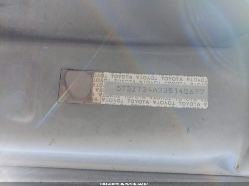 2003 Toyota Sequoia VIN 5TDZT34A33S145697 IAAI salvage auction — FRONT END, Salvage (California), sold $1,050 on 2026-08-01 (photo 9)