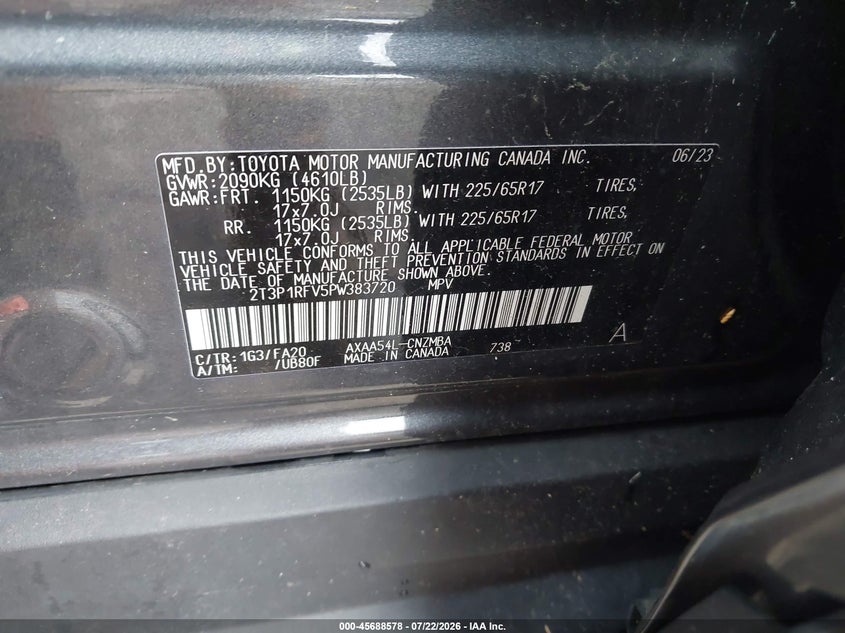 2023 Toyota Rav 4 VIN 2T3P1RFV5PW383720 IAAI salvage auction — SIDE, Salvage (Virginia), sold $8,000 on 2026-08-22 (photo 9)