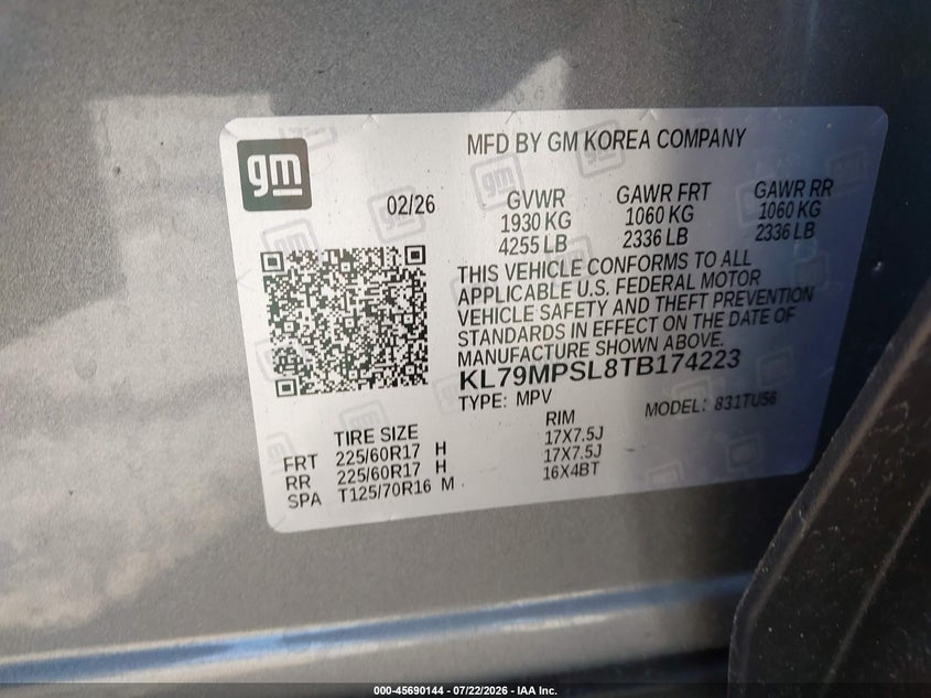 2026 Chevrolet Trailblazer VIN KL79MPSL8TB174223 IAAI salvage auction — LEFT FRONT, Wait Title, sold $25 on 2026-07-29 (photo 9)