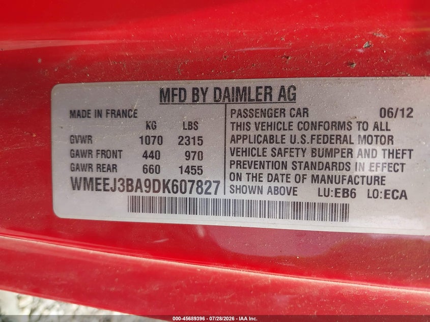 2013 Smart Fortwo VIN WMEEJ3BA9DK607827 IAAI salvage auction — NORMAL WEAR, Clear (New York), sold $400 on 2026-08-04 (photo 9)