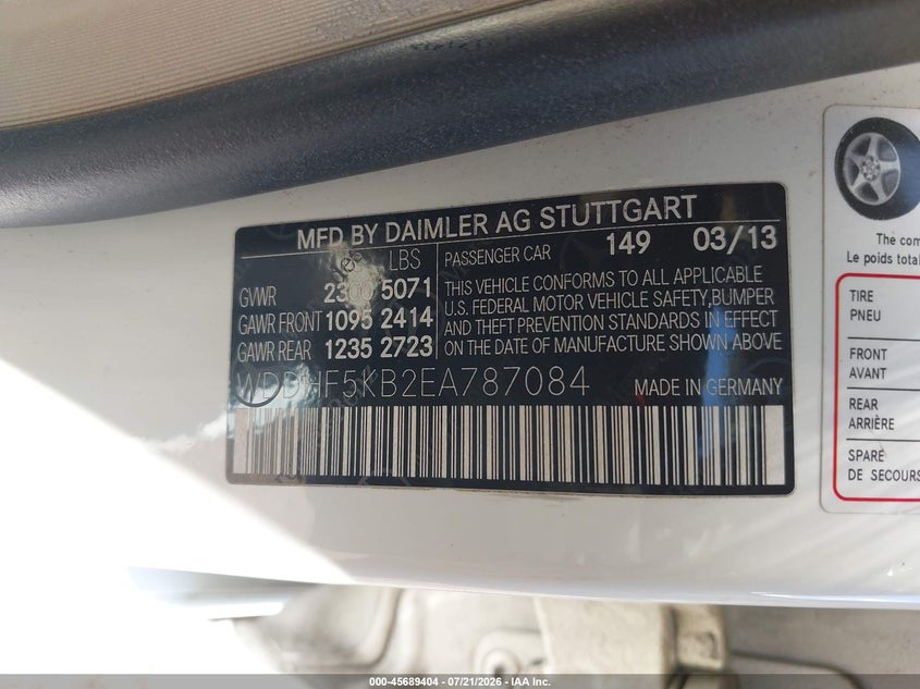 2014 Mercedes-benz E-klasse VIN WDDHF5KB2EA787084 IAAI salvage auction — FRONT END, Wait Title, sold $1,225 on 2026-08-19 (photo 9)