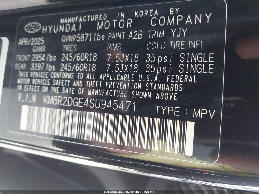 2025 Hyundai Palisade VIN KM8R2DGE4SU945471 IAAI salvage auction — FRONT END, Enterprise Vehicles Clear Only (New Jersey), sold $10,300 on 2026-07-29 (photo 9)