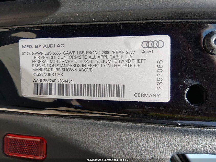 2024 Audi A6 VIN WAUL2BF24RN064454 IAAI salvage auction — UNKNOWN, Enterprise Vehicles Clear Only (Georgia), sold $13,600 on 2026-07-28 (photo 9)