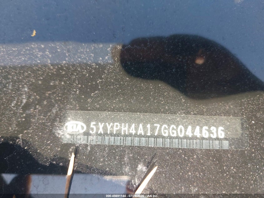 2016 Kia Sorento VIN 5XYPH4A17GG044636 IAAI salvage auction — FRONT END, Clear (Florida), sold $1,850 on 2026-07-28 (photo 9)