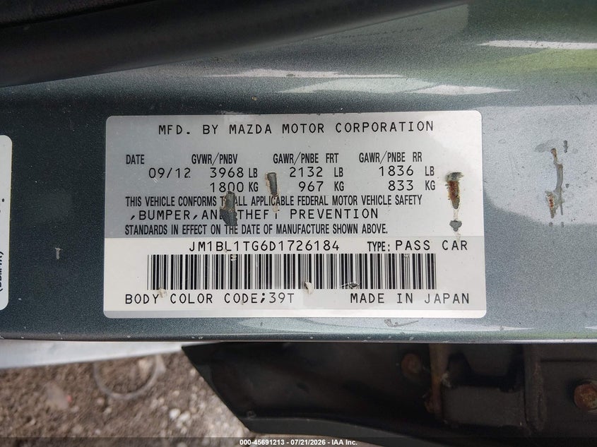2013 Mazda 3 VIN JM1BL1TG6D1726184 IAAI salvage auction — NORMAL WEAR, Clear (New York), sold $525 on 2026-07-30 (photo 9)