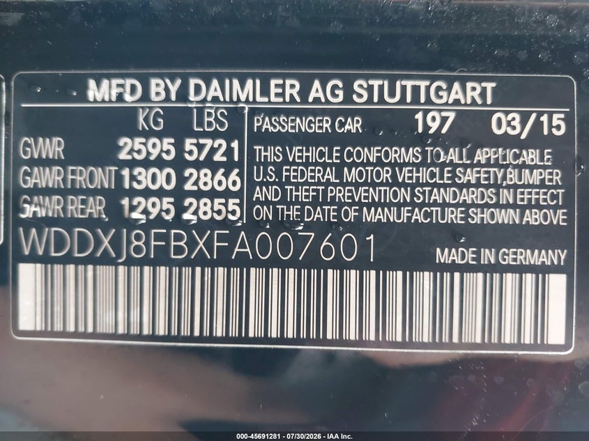 2015 Mercedes-benz S class VIN WDDXJ8FBXFA007601 IAAI salvage auction — REAR END, Clear (Massachusetts), sold $15,600 on 2026-08-07 (photo 9)