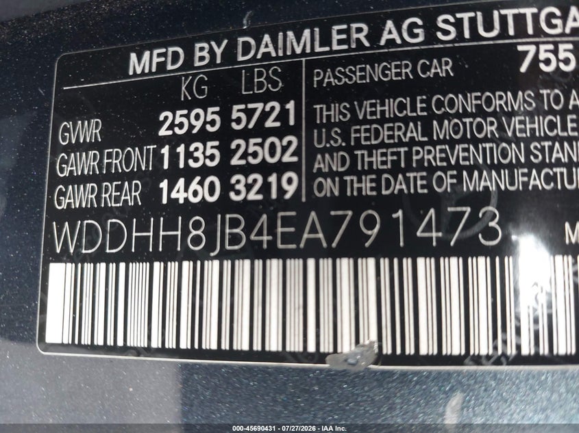 2014 Mercedes-benz E-klasse VIN WDDHH8JB4EA791473 IAAI salvage auction — NORMAL WEAR, App For Dup Clear (California), sold $1,600 on 2026-08-03 (photo 9)