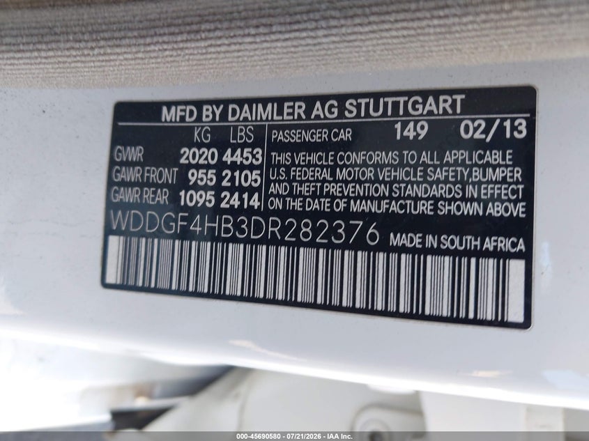 2013 Mercedes-benz C-klasse VIN WDDGF4HB3DR282376 IAAI salvage auction — NORMAL WEAR, Clear - Dealer Only (California), sold $25 on 2026-07-29 (photo 9)
