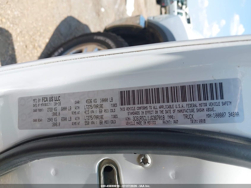 2018 Ram 2500 VIN 3C6UR5CL1JG367018 IAAI salvage auction — RIGHT SIDE, Salvage (Mississippi), sold $13,000 on 2026-09-02 (photo 9)
