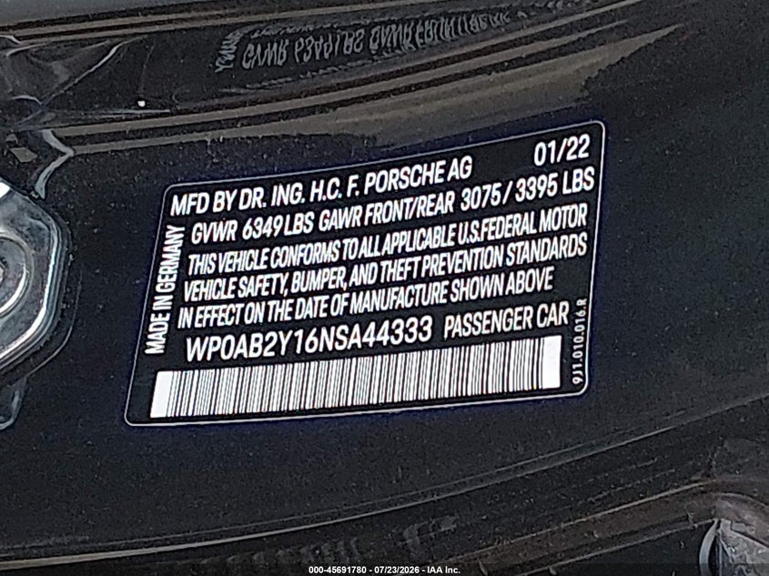 2022 Porsche Taycan VIN WP0AB2Y16NSA44333 IAAI salvage auction — LEFT FRONT, Salvage Title, sold $42,000 on 2026-10-01 (photo 9)