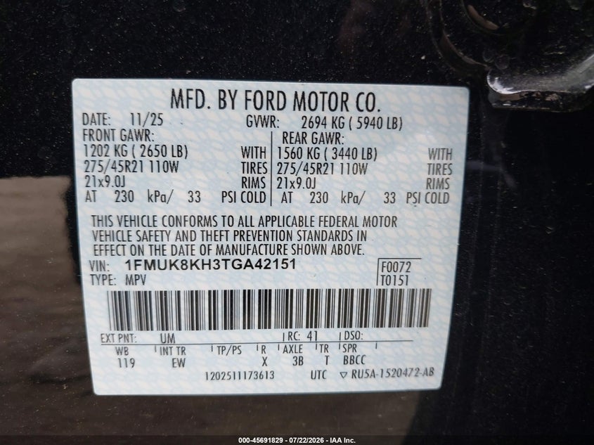 2026 Ford Explorer VIN 1FMUK8KH3TGA42151 IAAI salvage auction — LEFT SIDE, Wait Title, sold $21,700 on 2026-09-08 (photo 9)