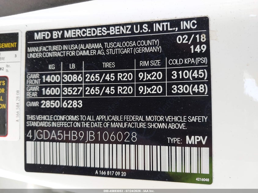 2018 Mercedes-benz Gle VIN 4JGDA5HB9JB106028 IAAI salvage auction — FRONT END, Salvage Title, sold $12,500 on 2026-08-01 (photo 9)