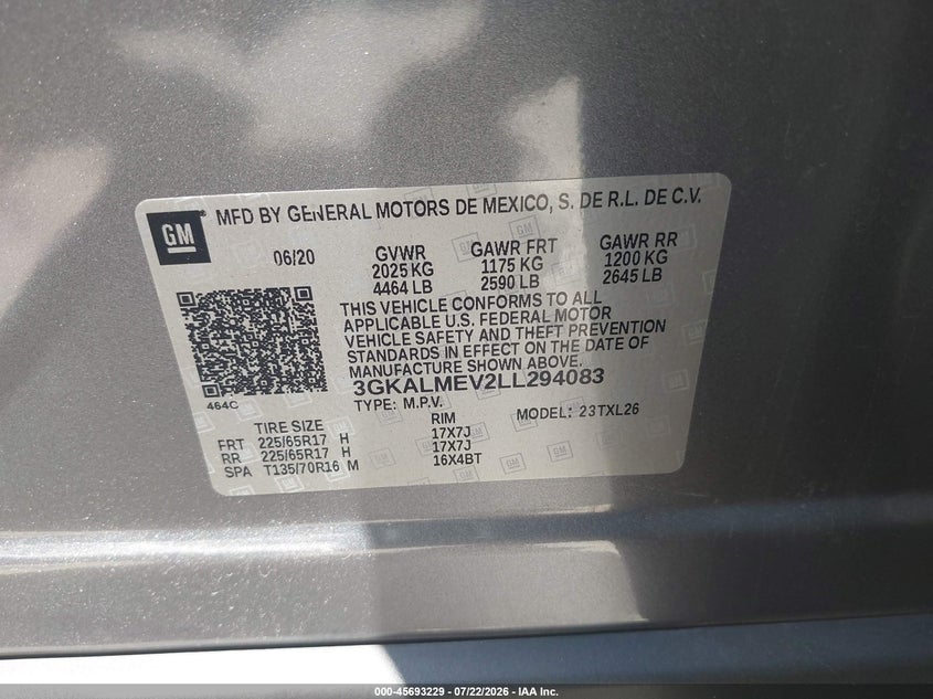 2020 Gmc Terrain VIN 3GKALMEV2LL294083 IAAI salvage auction — FRONT END, Wait Title, sold $25 on 2026-09-08 (photo 9)