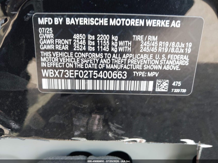 2026 BMW X1 VIN WBX73EF02T5400663 IAAI salvage auction — SIDE, Salvage Title, sold $19,300 on 2026-10-01 (photo 9)