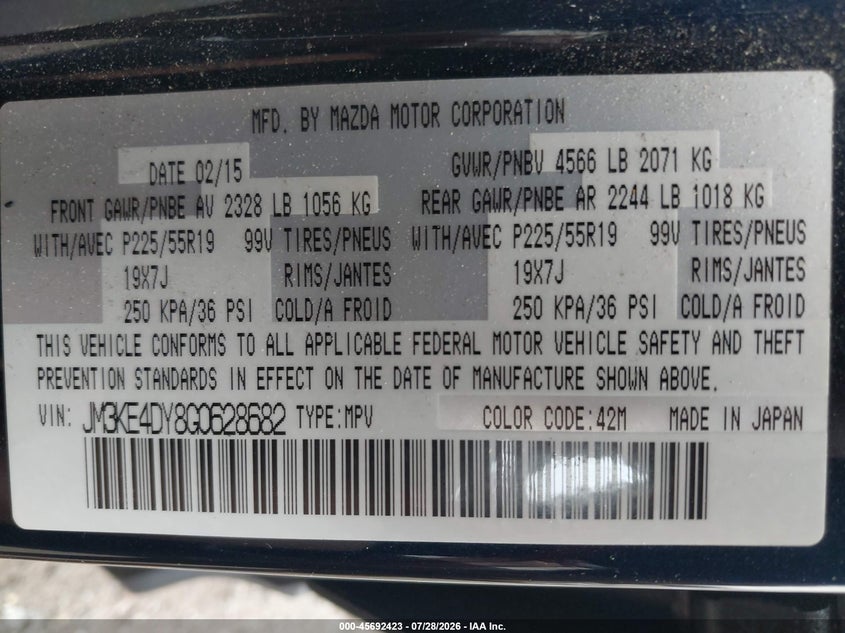 2016 Mazda Cx-5 VIN JM3KE4DY8G0628682 IAAI salvage auction — FRONT END, Clear (Massachusetts), sold $3,100 on 2026-08-01 (photo 9)