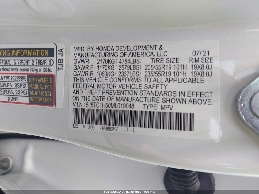 2021 Acura Rdx VIN 5J8TC1H50ML019048 IAAI salvage auction — REAR END, Salvage (North Carolina), sold $11,400 on 2026-08-26 (photo 9)