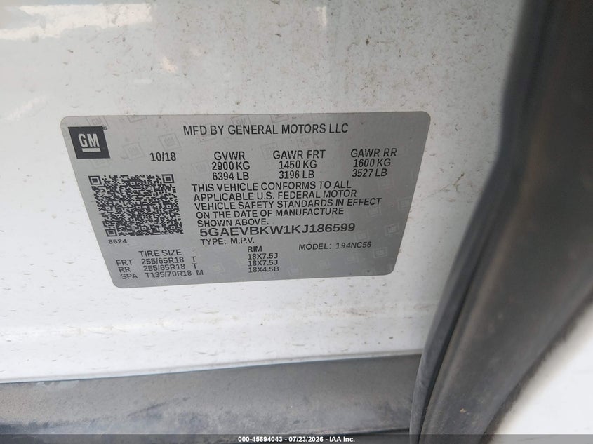 2019 Buick Enclave VIN 5GAEVBKW1KJ186599 IAAI salvage auction — REAR END, Clear (Oklahoma), sold $3,450 on 2026-09-07 (photo 9)