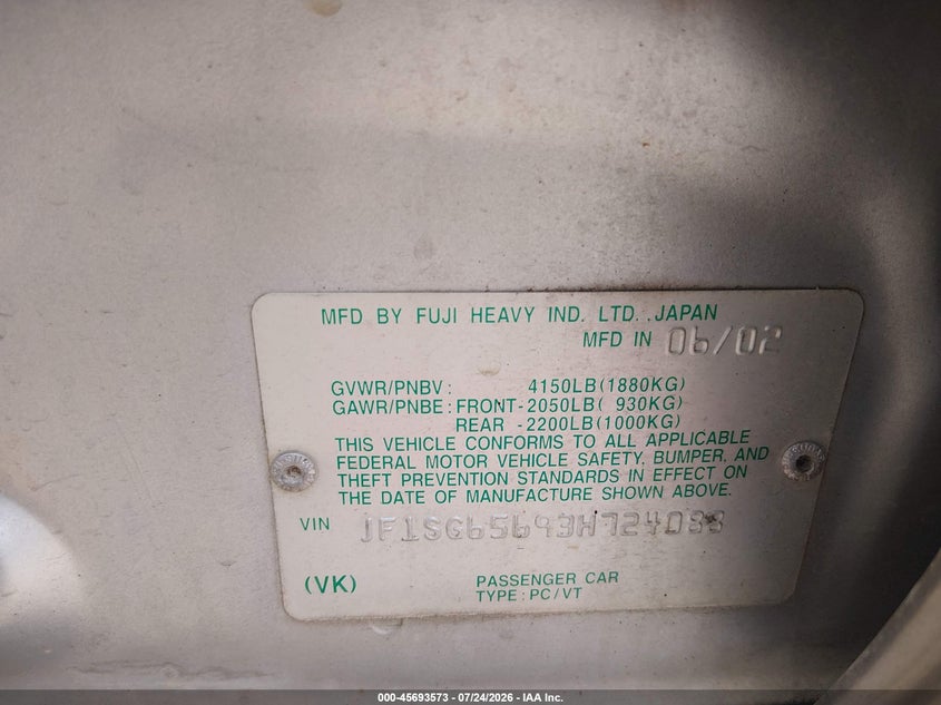 2003 Subaru Forester VIN JF1SG65693H724088 IAAI salvage auction — NORMAL WEAR, Clear (Arkansas), sold $25 on 2026-07-30 (photo 9)