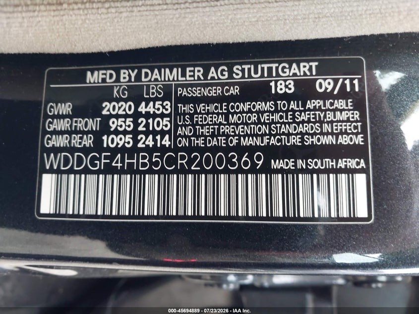 2012 Mercedes-benz C class VIN WDDGF4HB5CR200369 IAAI salvage auction — FRONT END, Bill Of Sale (Washington), sold $2,500 on 2026-08-05 (photo 9)