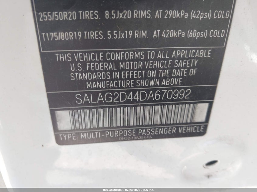 2013 Land rover Lr4 VIN SALAG2D44DA670992 IAAI salvage auction — SIDE, Salvage Title, sold $2,550 on 2026-08-23 (photo 9)